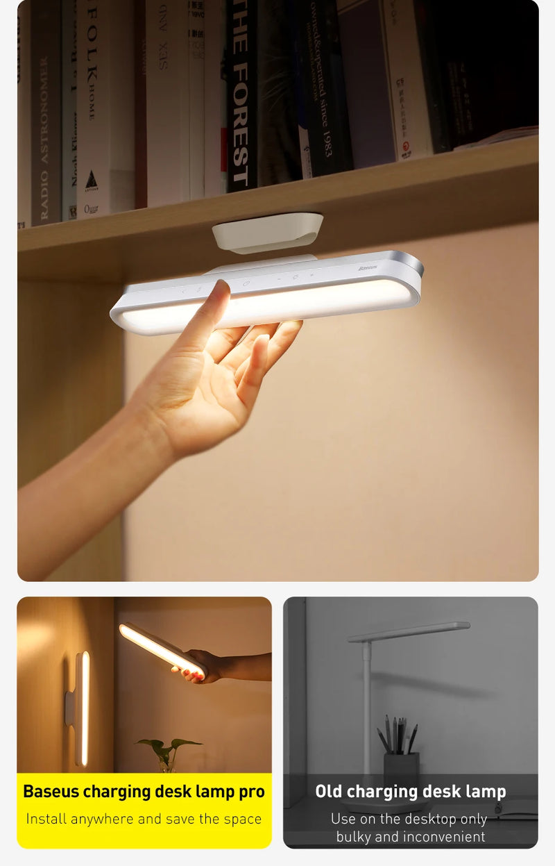 Baseus Magnetic Desk Lamp Hanging LED Table Lamp Chargeable Stepless Dimming Cabinet Night Light Closet Wardrobe Study Read Lamp