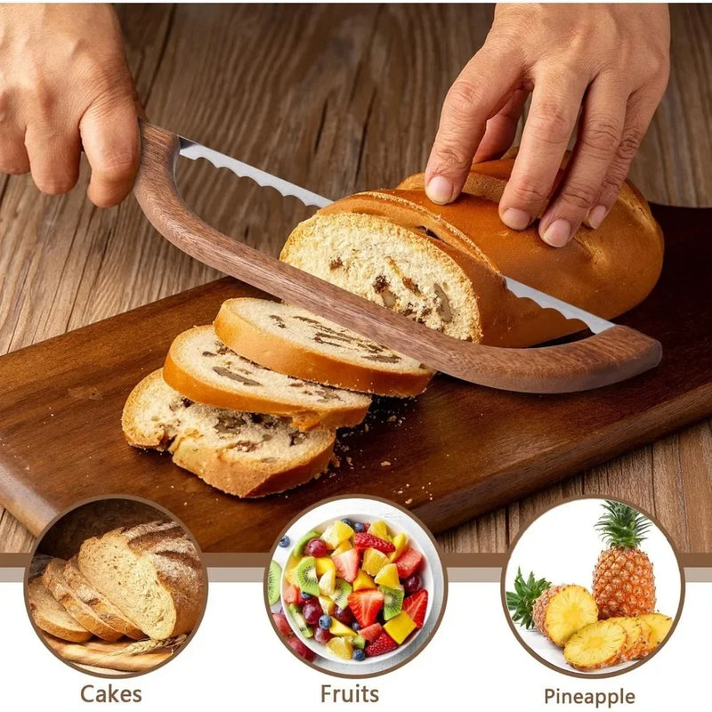 Wooden Bread Knife Slicer Premium Stainless Steel Serrated Saw Bread Cutter for Homemade Bread Bagels Baguettes Serrated Knife