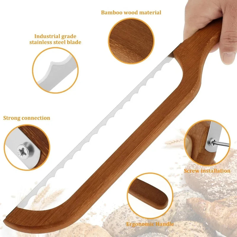 Wooden Bread Knife Slicer Premium Stainless Steel Serrated Saw Bread Cutter for Homemade Bread Bagels Baguettes Serrated Knife