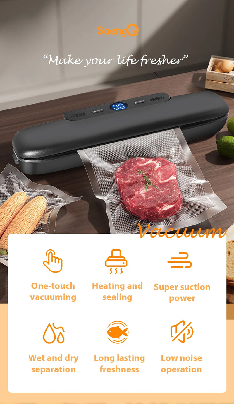 saengQ Vacuum Sealer Packaging Machine Food Vacuum Sealer With Free 10pcs Vacuum Bags Household Vacuum Food Sealing